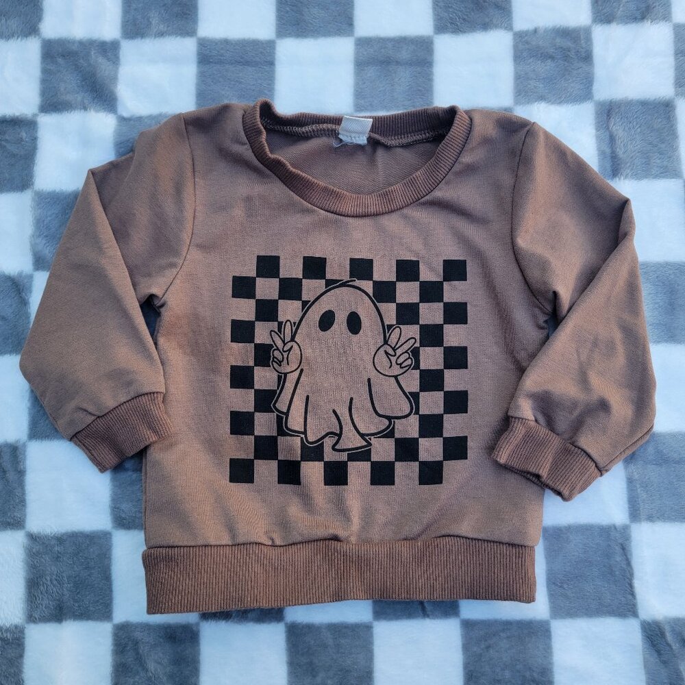 Ghost Checkers Brown Cotton Blend Crew Neck Top Size 80 (12m)